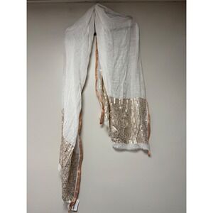 Tolani White Sequins Trim Scarf Shawl Wrap Viscose Modal Polyester